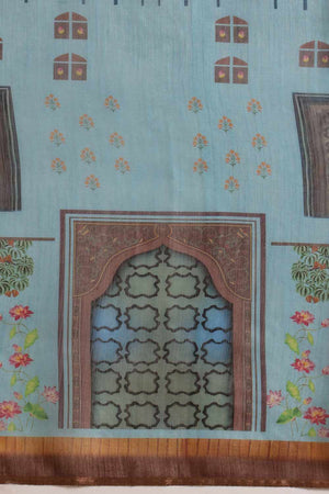 Turquoise Half & Half Kalamkari Silk  Saree