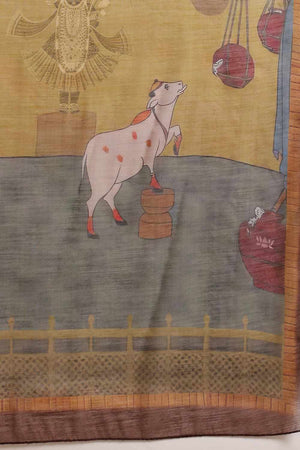 Turquoise Half & Half Kalamkari Silk  Saree