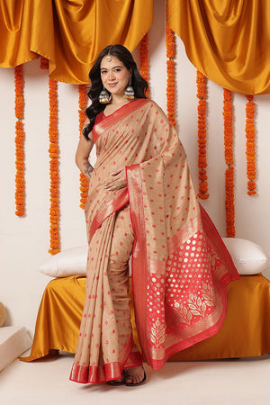 Beige Floral Woven Cotton Silk Saree (SZ-WVBC3-BE-3287)