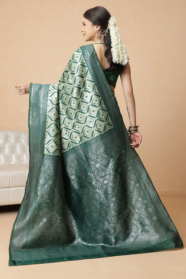 Green Abstract Woven Banarasi Silk Saree (SZ-WVBS1-GN-3230)