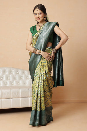 Olive Green Abstract Woven Banarasi Silk Saree (SZ-WVBS1-OL-3233)