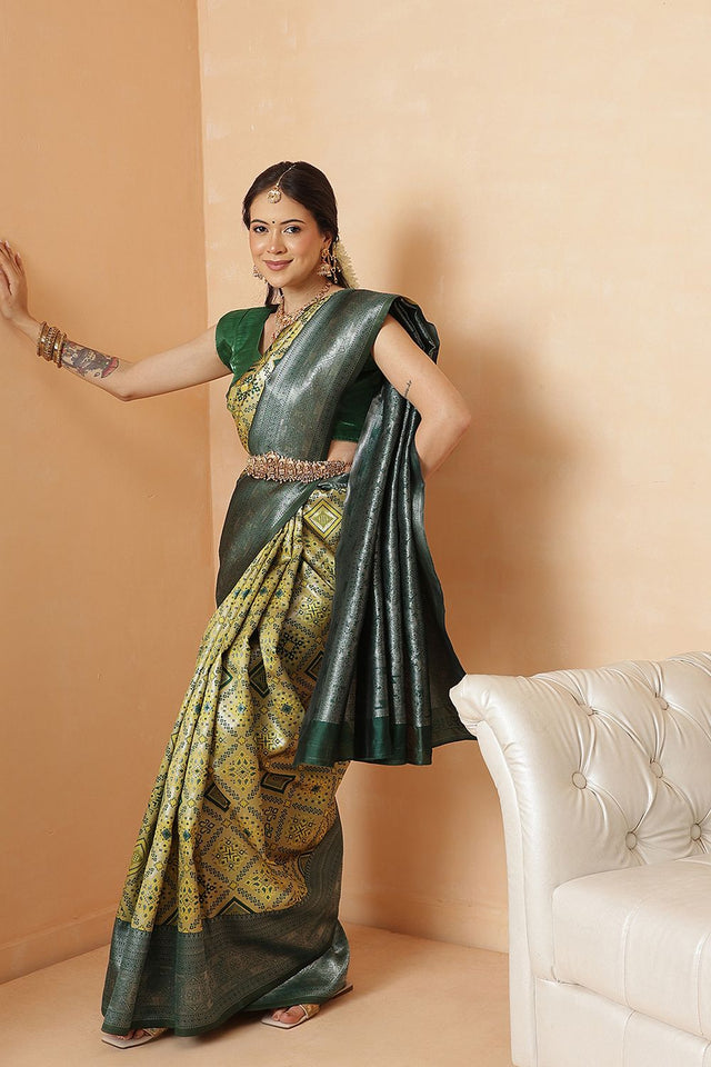 Olive Green Abstract Woven Banarasi Silk Saree (SZ-WVBS1-OL-3233)