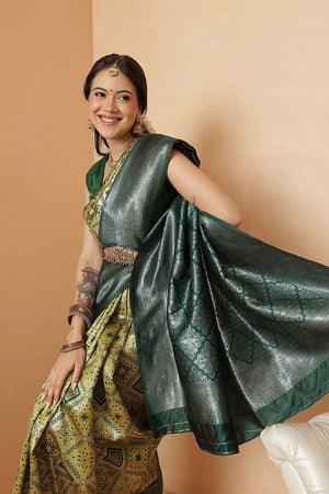 Olive Green Abstract Woven Banarasi Silk Saree (SZ-WVBS1-OL-3233)