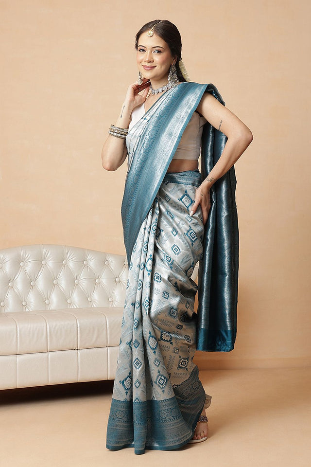 Silver Abstract Woven Banarasi Silk Saree (SZ-WVBS1-TL-3232)