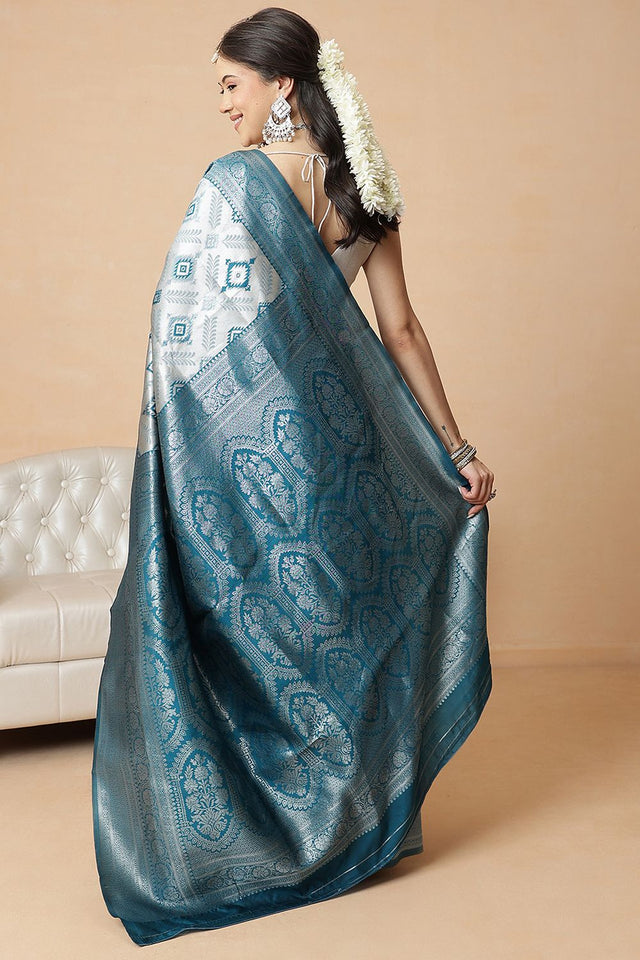 Silver Abstract Woven Banarasi Silk Saree (SZ-WVBS1-TL-3232)