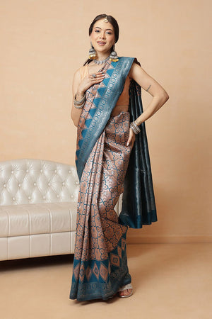 Peach Abstract Woven Banarasi Silk Saree (SZ-WVBS2-PE-3236)