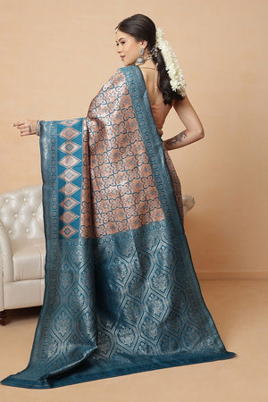 Peach Abstract Woven Banarasi Silk Saree (SZ-WVBS2-PE-3236)