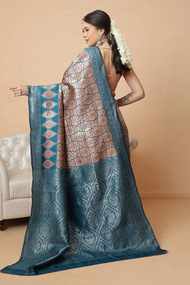 Peach Abstract Woven Banarasi Silk Saree (SZ-WVBS2-PE-3236)