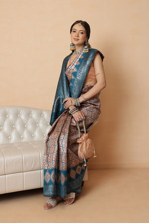 Peach Abstract Woven Banarasi Silk Saree (SZ-WVBS2-PE-3236)