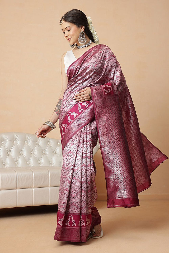 Pink Floral Woven Banarasi Silk Saree (SZ-WVBS2-PN-3238)