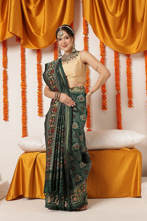 Green Ikkat Woven Silk Saree (SZ-WVPATOLA-3269)
