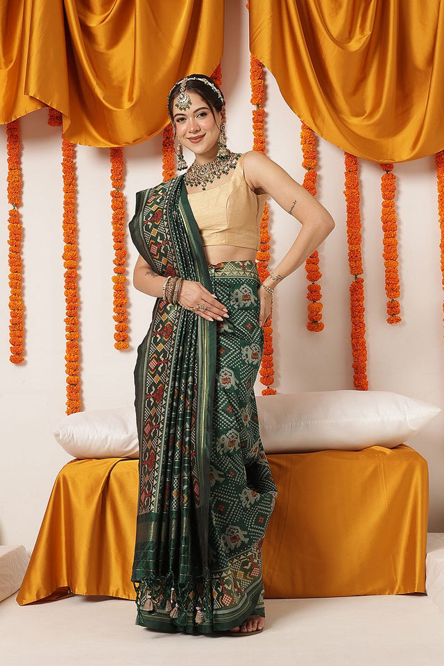 Green Ikkat Woven Silk Saree (SZ-WVPATOLA-3269)