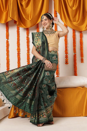 Green Ikkat Woven Silk Saree (SZ-WVPATOLA-3269)