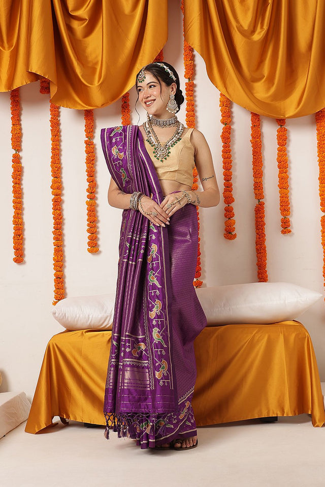 Purple Ikkat Woven Silk Saree (SZ-WVPATOLA-3270)