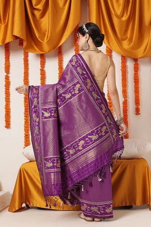 Purple Ikkat Woven Silk Saree (SZ-WVPATOLA-3270)