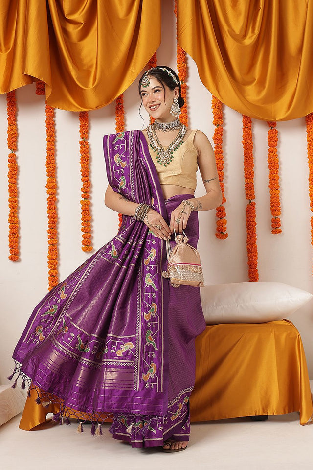 Purple Ikkat Woven Silk Saree (SZ-WVPATOLA-3270)