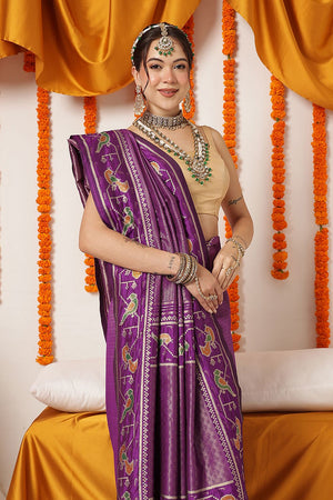 Purple Ikkat Woven Silk Saree (SZ-WVPATOLA-3270)