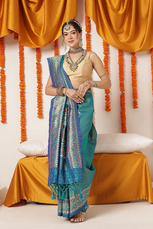 Turquoise Ikkat Woven Silk Saree (SZ-WVPATOLA-3271)