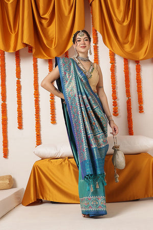 Turquoise Ikkat Woven Silk Saree (SZ-WVPATOLA-3271)