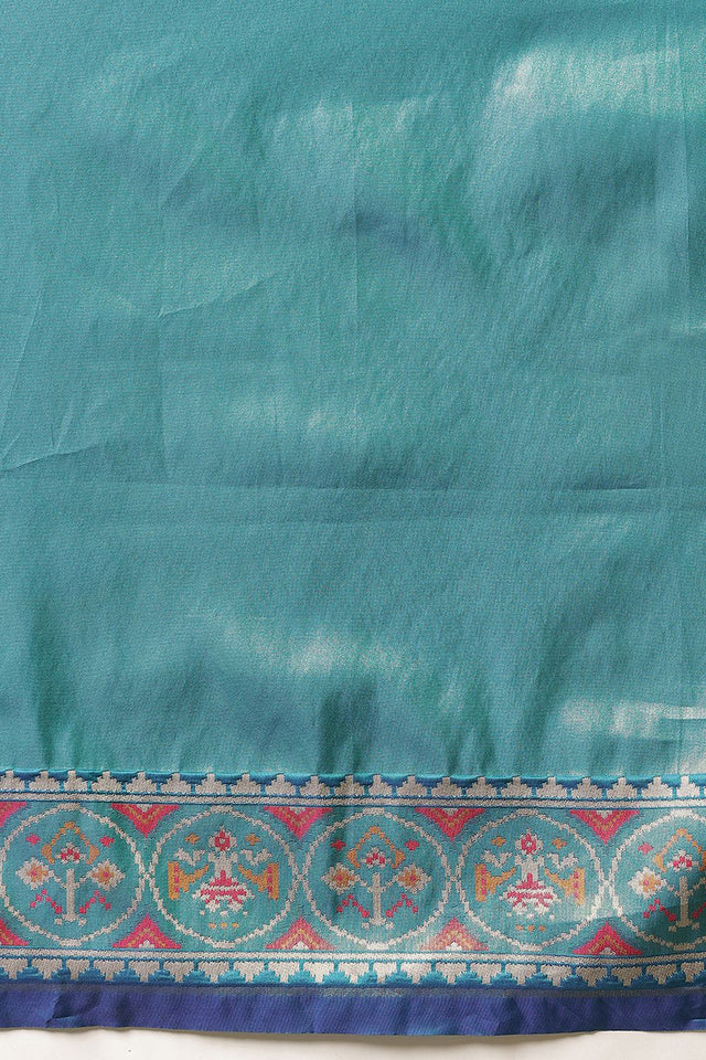 Turquoise Ikkat Woven Silk Saree (SZ-WVPATOLA-3271)