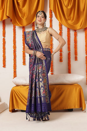 Blue Ikkat Woven Silk Saree (SZ-WVPATOLA-3272)