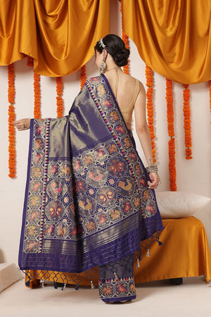 Blue Ikkat Woven Silk Saree (SZ-WVPATOLA-3272)