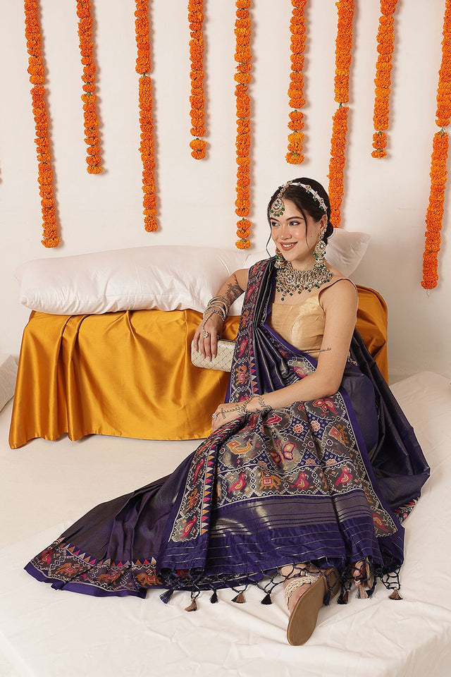 Blue Ikkat Woven Silk Saree (SZ-WVPATOLA-3272)