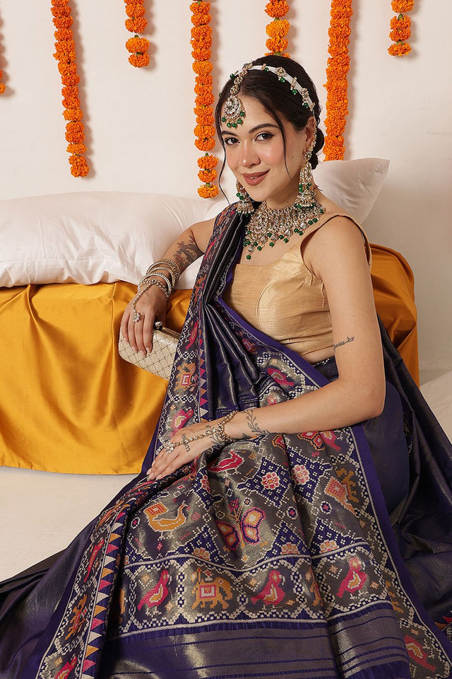 Blue Ikkat Woven Silk Saree (SZ-WVPATOLA-3272)