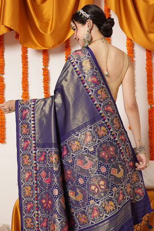 Blue Ikkat Woven Silk Saree (SZ-WVPATOLA-3272)