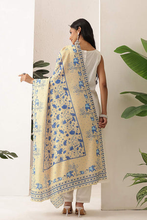 Beige Floral Printed Cotton Dupatta (SZDGDP-BE-178)