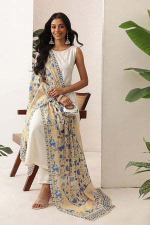 Beige Floral Printed Cotton Dupatta (SZDGDP-BE-178)