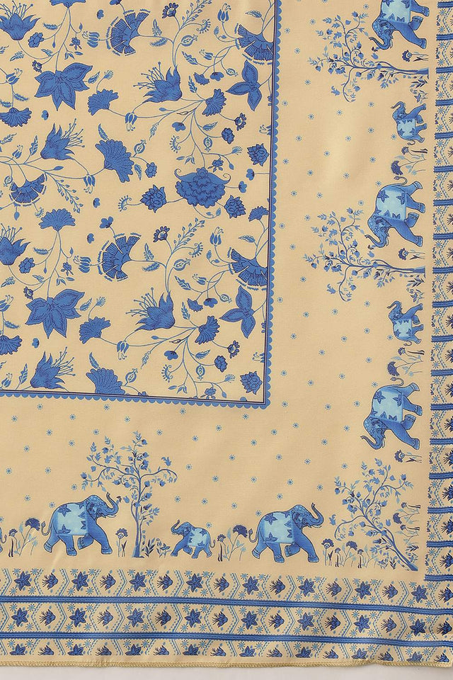 Beige Floral Printed Cotton Dupatta (SZDGDP-BE-178)