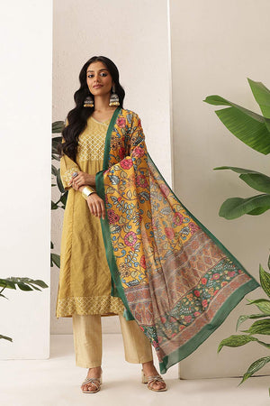 Mustard Floral Printed Cotton Dupatta (SZDGDP-MU-179)