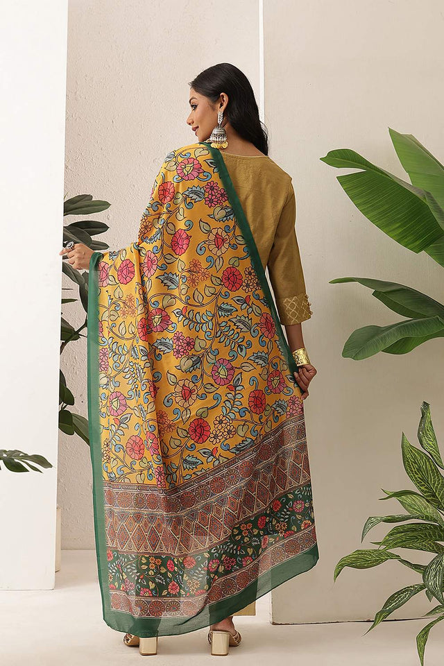 Mustard Floral Printed Cotton Dupatta (SZDGDP-MU-179)