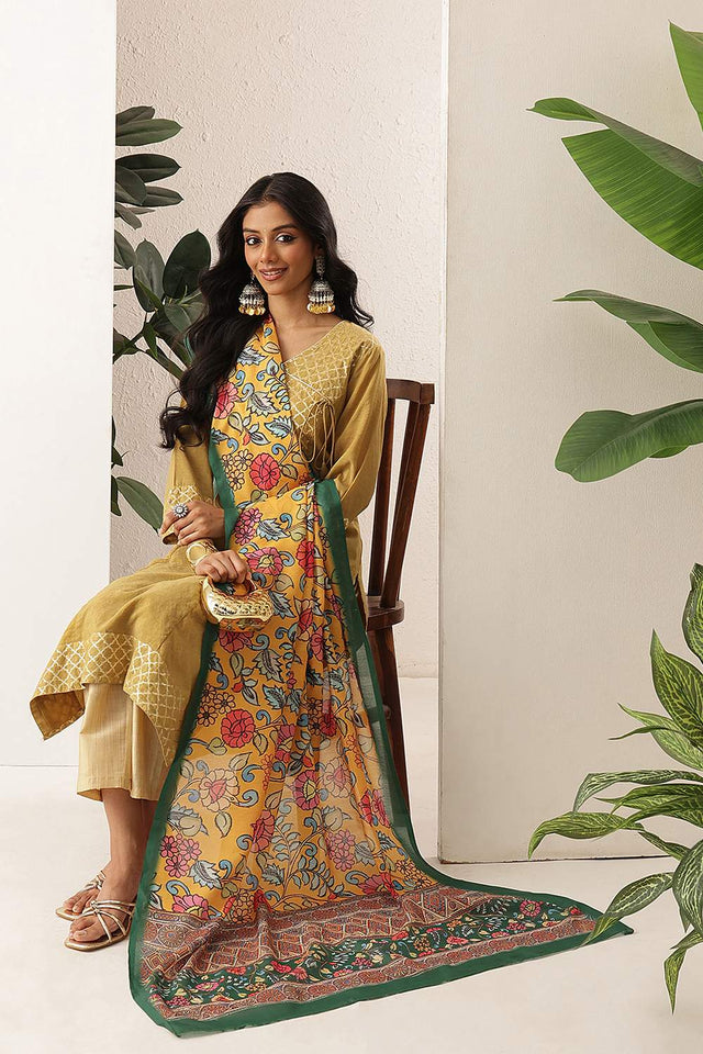 Mustard Floral Printed Cotton Dupatta (SZDGDP-MU-179)