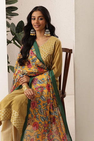 Mustard Floral Printed Cotton Dupatta (SZDGDP-MU-179)