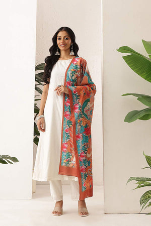 Orange Floral Printed Cotton Dupatta (SZDGDP-ORG-177)