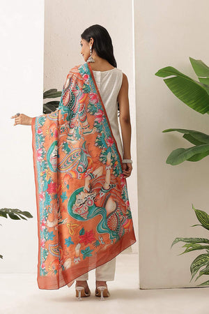 Orange Floral Printed Cotton Dupatta (SZDGDP-ORG-177)