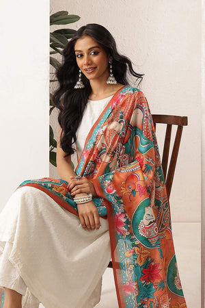 Orange Floral Printed Cotton Dupatta (SZDGDP-ORG-177)