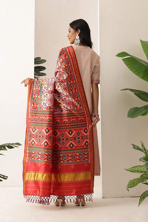 Beige Patola Printed Silk Dupatta (SZDGDP-PATOLA-165)