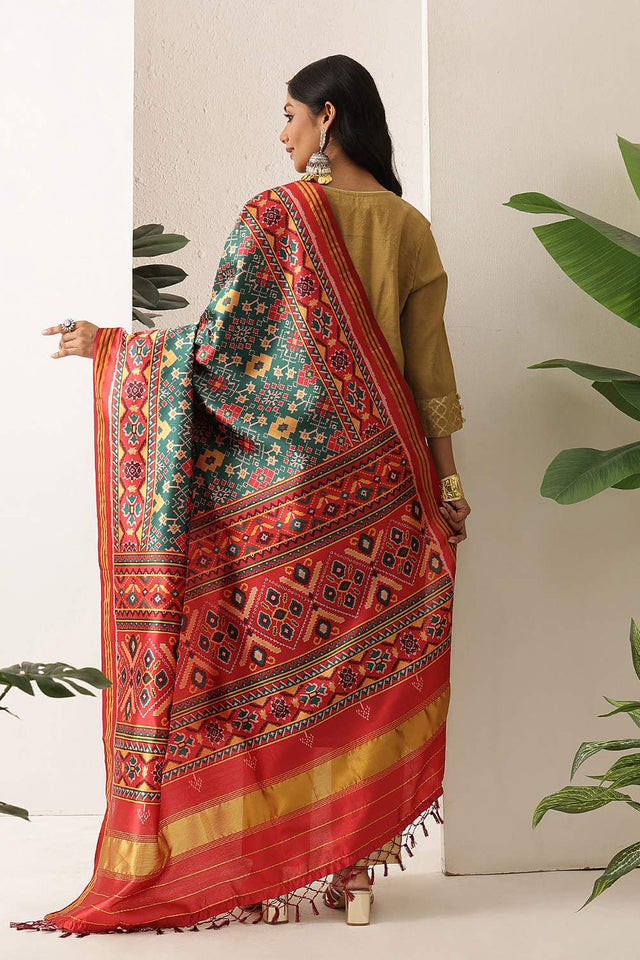 Green Patola Printed Silk Dupatta (SZDGDP-PATOLA-166)