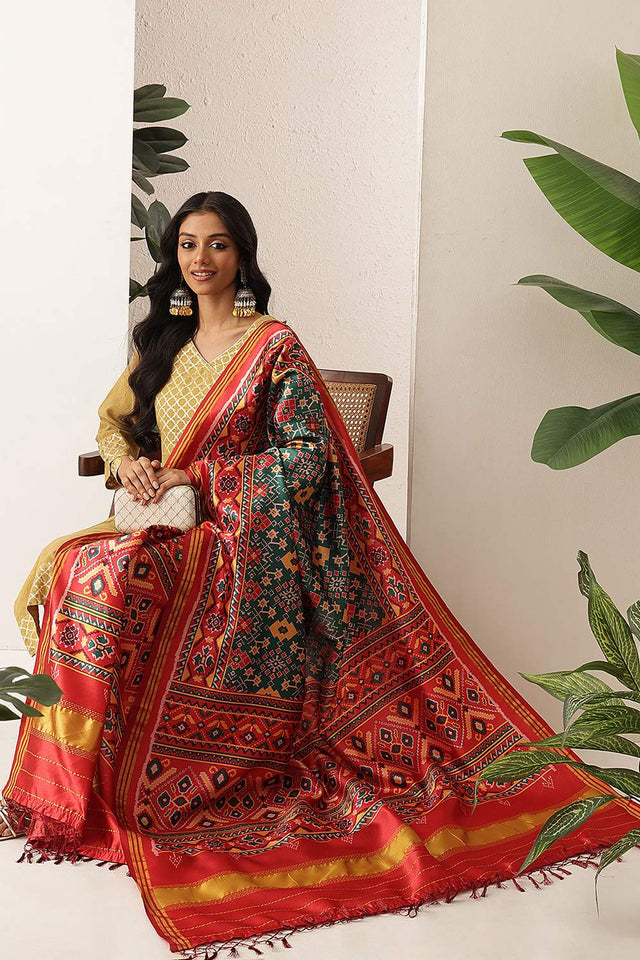 Green Patola Printed Silk Dupatta (SZDGDP-PATOLA-166)