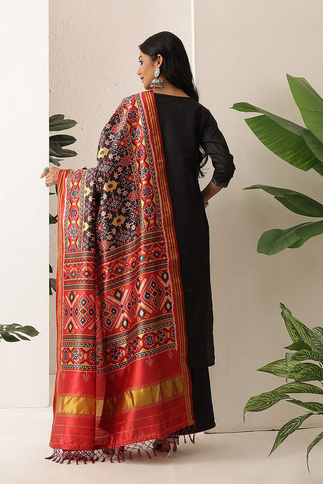 Black Patola Printed Silk Dupatta (SZDGDP-PATOLA-168)