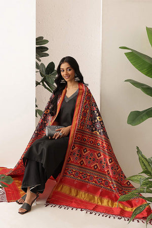 Black Patola Printed Silk Dupatta (SZDGDP-PATOLA-168)