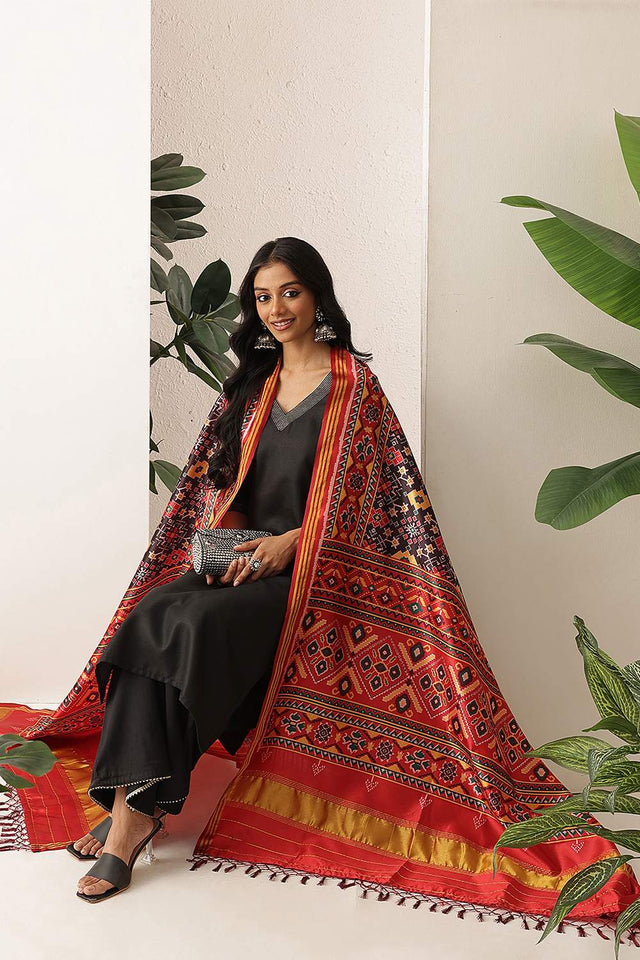 Black Patola Printed Silk Dupatta (SZDGDP-PATOLA-168)