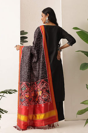 Black Patola Printed Silk Dupatta (SZDGDP-PATOLA-169)