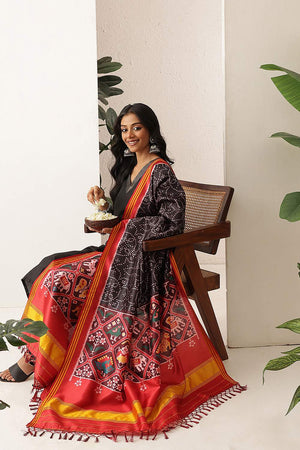 Black Patola Printed Silk Dupatta (SZDGDP-PATOLA-169)