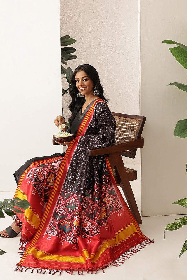 Black Patola Printed Silk Dupatta (SZDGDP-PATOLA-169)