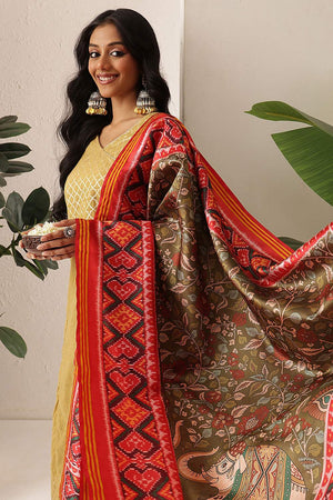 Olive Green Patola Printed Silk Dupatta (SZDGDP-PATOLA-173)