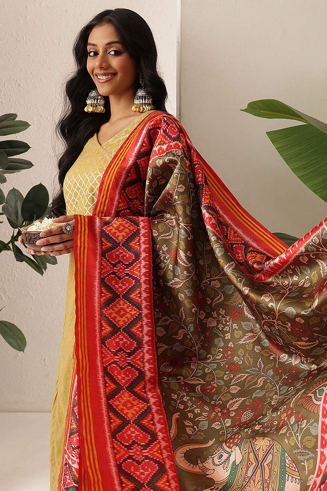 Olive Green Patola Printed Silk Dupatta (SZDGDP-PATOLA-173)